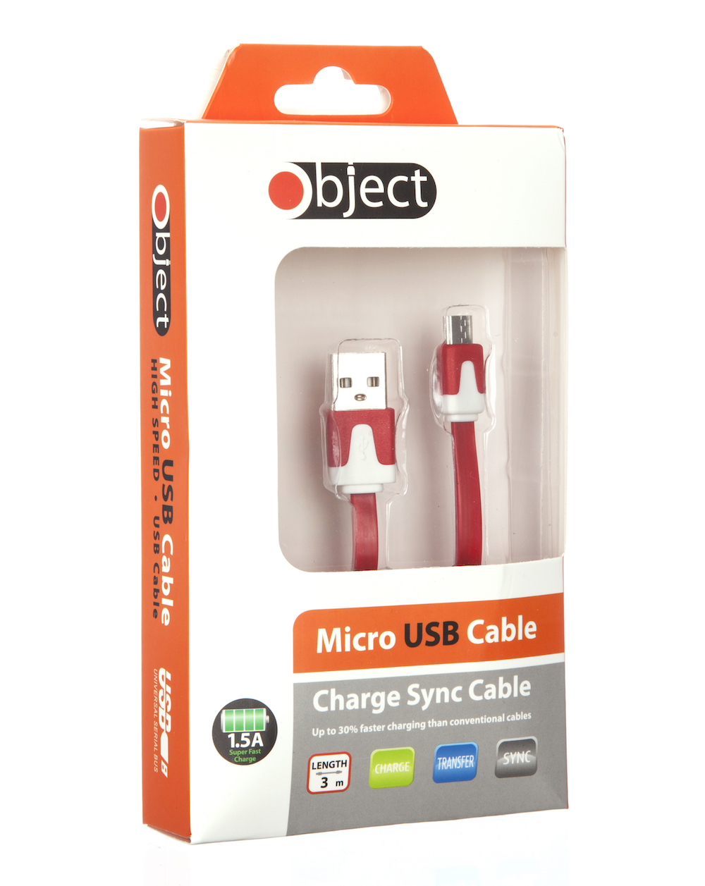 3M Micro USB Cable Flat Tresse Nylon Chargeur Cable Data Sync Fil Orange 